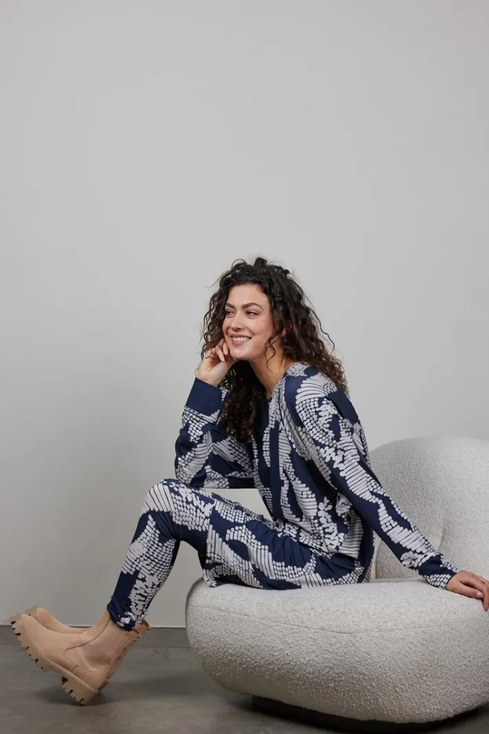 DiDi Basic legging in Darkblue met Dancing dots print- Leggings | Lange Broeken