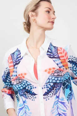 DiDi Big blouse panel in white with azur Fusion panel- Blouses