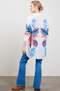 DiDi Big blouse panel in white with azur Fusion panel- Blouses