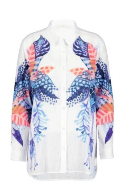 DiDi Big blouse panel in white with azur Fusion panel- Blouses