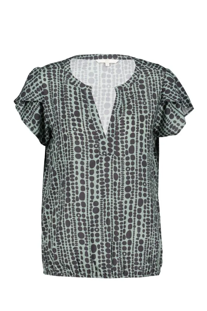 DiDi Blouse Flare in granite green with dots is a row print- Blouses