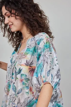 DiDi Blouse flirt in Offwhite with Palm festival print- Blouses