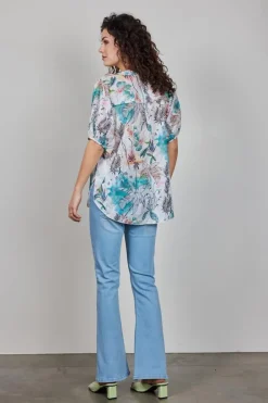 DiDi Blouse flirt in Offwhite with Palm festival print- Blouses