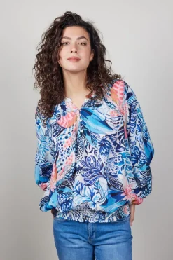 DiDi Blouse Lima in offwhite with Azur Fusion print- Blouses