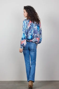 DiDi Blouse Lima in offwhite with Azur Fusion print- Blouses