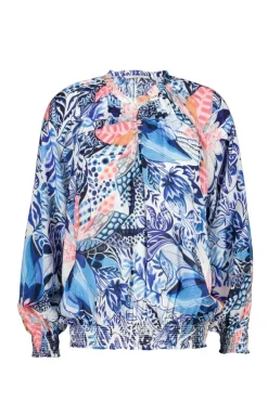 DiDi Blouse Lima in offwhite with Azur Fusion print- Blouses