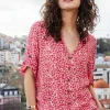 DiDi Blouse Livy in coral with mystic print- Blouses