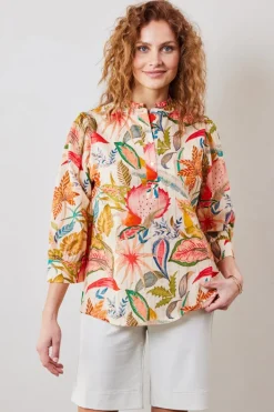 DiDi Blouse Nice in Offwhite with Mango tango print- Blouses