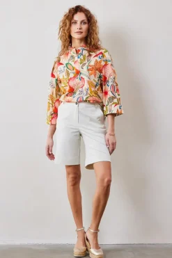 DiDi Blouse Nice in Offwhite with Mango tango print- Blouses
