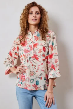 DiDi Blouse Nice in Offwhite with Indian flower print- Blouses
