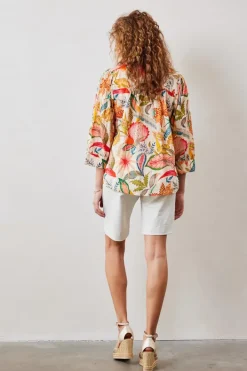 DiDi Blouse Nice in Offwhite with Mango tango print- Blouses