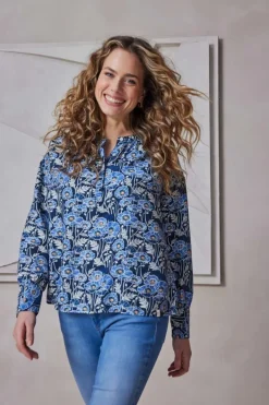DiDi Blouse Sari Blue Lotti print- Blouses