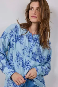 DiDi Blouse Sari Light green Fineliner print- Blouses