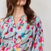 DiDi Blouse Sofia in Green with pink blossom print- Blouses