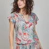 DiDi Blouse S/S Flare in Feather grey with Ocean Treasure- Blouses