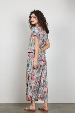 DiDi Blouse S/S Flare in Feather grey with Ocean Treasure- Blouses