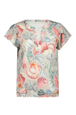DiDi Blouse S/S Flare in Feather grey with Ocean Treasure- Blouses