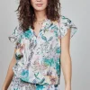DiDi Blouse S/S Flare in Offwhite with Palm festival print- Blouses