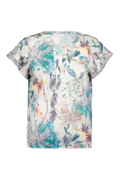 DiDi Blouse S/S Flare in Offwhite with Palm festival print- Blouses