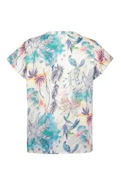 DiDi Blouse S/S Flare in Offwhite with Palm festival print- Blouses