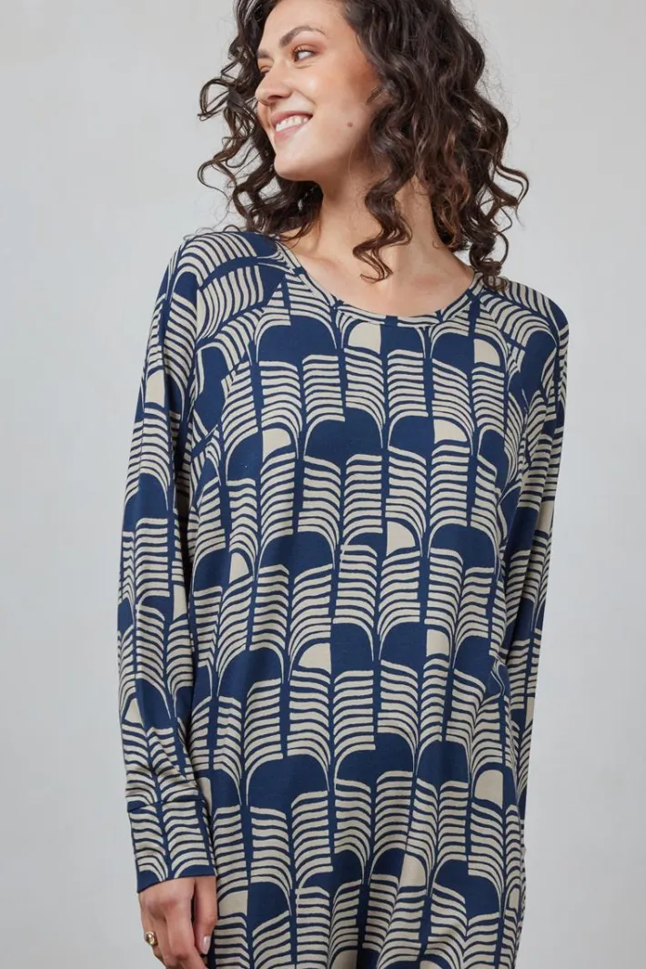DiDi Comfy loose dress Dark blue Glow print- Jurken & Tunieken