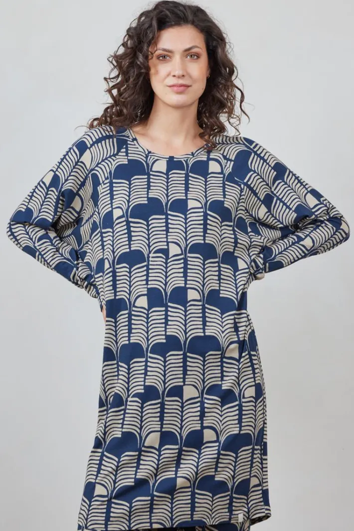 DiDi Comfy loose dress Dark blue Glow print- Jurken & Tunieken