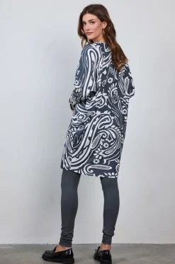 DiDi Comfy loose dress in dark shadow with Grandeur print- Jurken & Tunieken