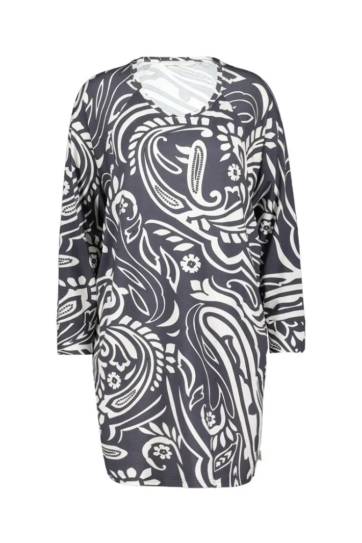 DiDi Comfy loose dress in dark shadow with Grandeur print- Jurken & Tunieken