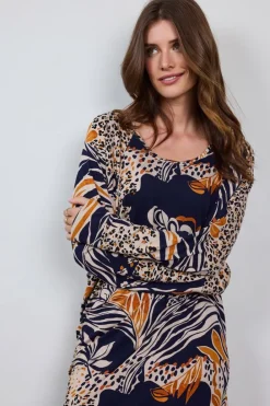 DiDi Comfy loose dress in Darkblue with Wildflower print- Jurken & Tunieken