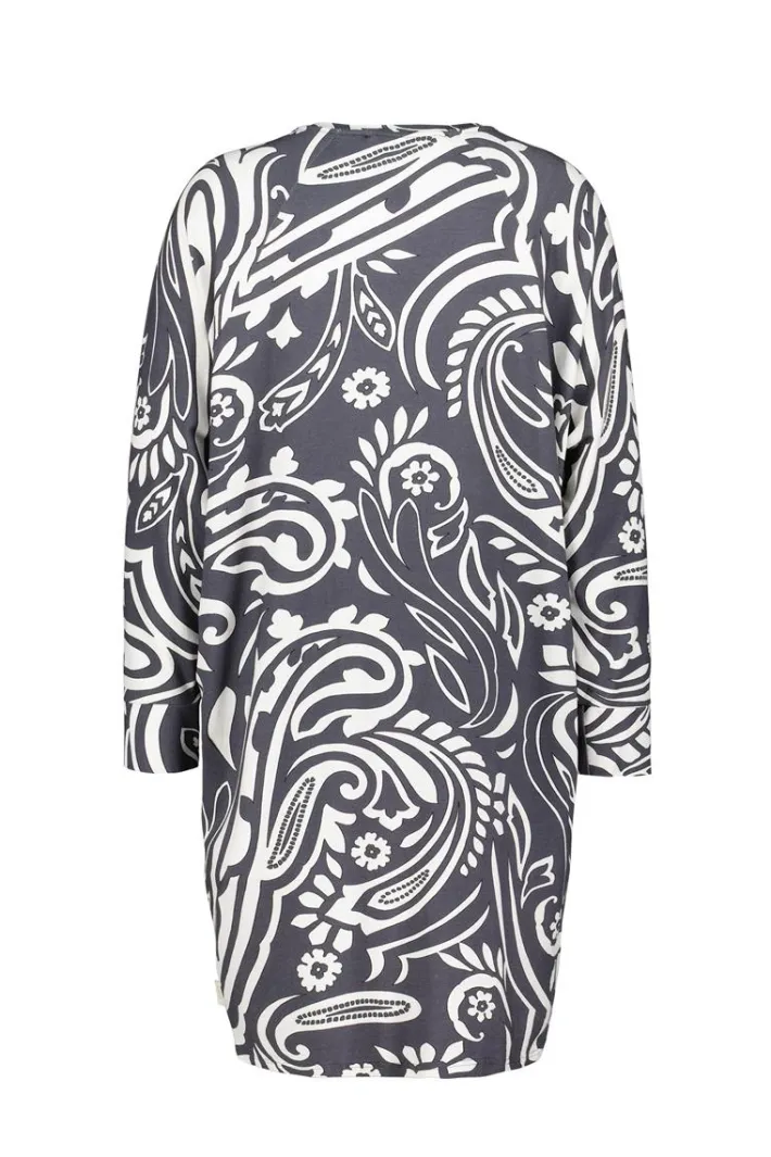 DiDi Comfy loose dress in dark shadow with Grandeur print- Jurken & Tunieken