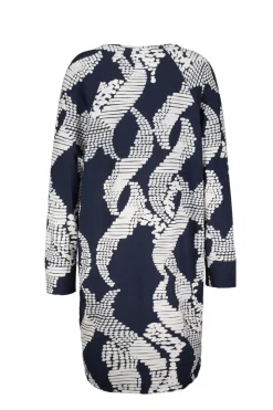 DiDi Comfy loose dress printed 3/4 in Darkblue met Dancing dots print- Jurken & Tunieken