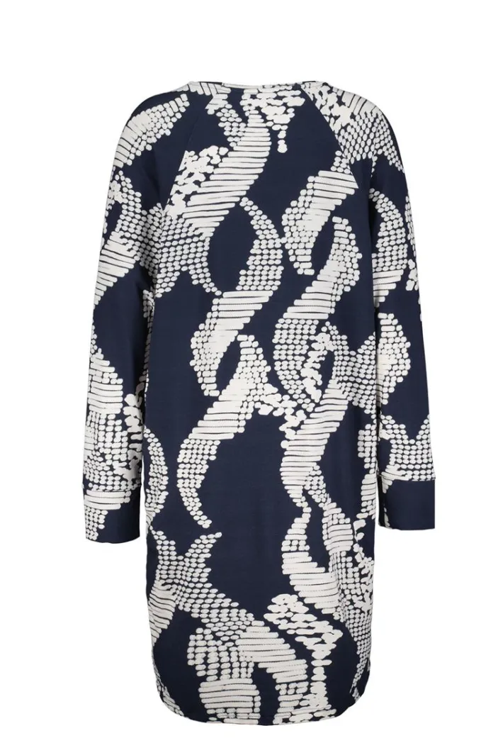DiDi Comfy loose dress printed 3/4 in Darkblue met Dancing dots print- Jurken & Tunieken