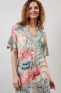 DiDi Dress Baily in Feather grey with Ocean treasures print- Jurken & Tunieken