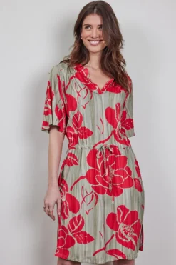 DiDi Dress Baily in feather grey with fleuri print- Jurken & Tunieken