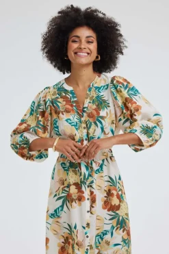 DiDi Dress Dalina Offwhite Rising sun print- Jurken & Tunieken