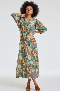 DiDi Dress Dalina Taupe Rising sun print- Jurken & Tunieken