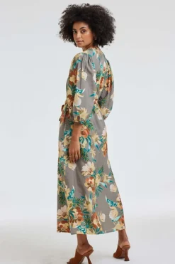 DiDi Dress Dalina Taupe Rising sun print- Jurken & Tunieken