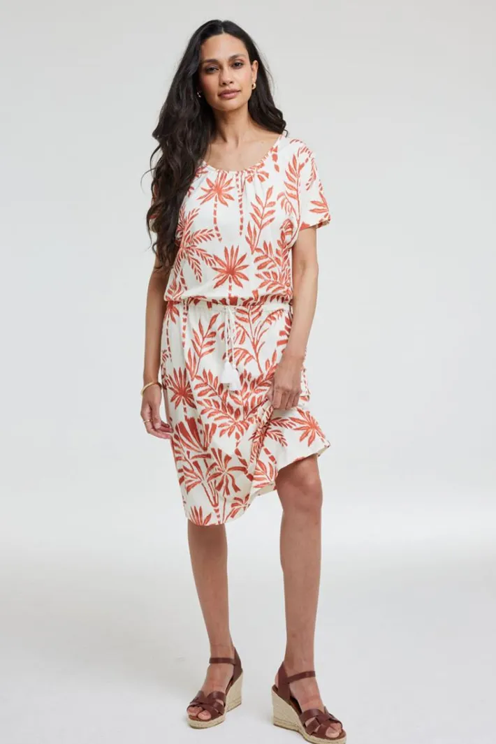 DiDi Dress Jacky Ecru Palmer print- Jurken & Tunieken