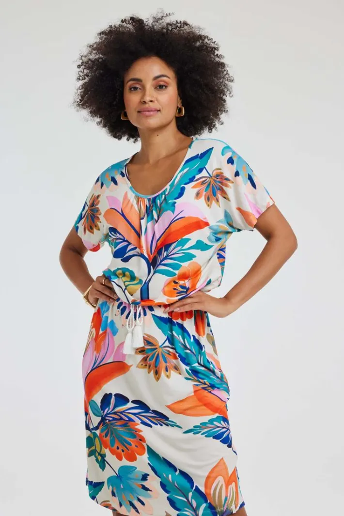 DiDi Dress Jacky Offwhite Tropicalia print- Jurken & Tunieken