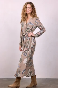 DiDi Dress Joyful Taupe Mazzo print- Jurken & Tunieken
