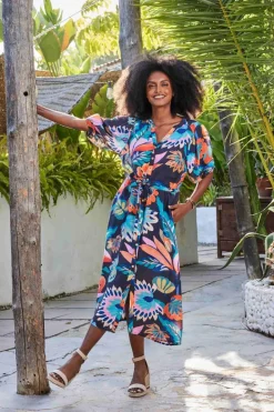 DiDi Dress Lina Blue Tropicalia print- Jurken & Tunieken