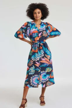 DiDi Dress Lina Blue Tropicalia print- Jurken & Tunieken