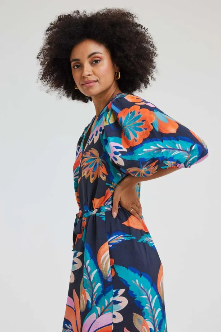DiDi Dress Lina Blue Tropicalia print- Jurken & Tunieken