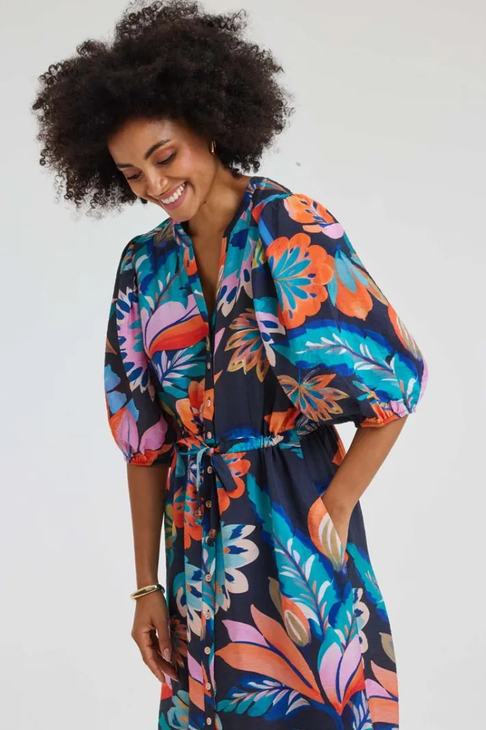 DiDi Dress Lina Blue Tropicalia print- Jurken & Tunieken