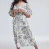 DiDi Dress Lina Offwhite Palmer print- Jurken & Tunieken