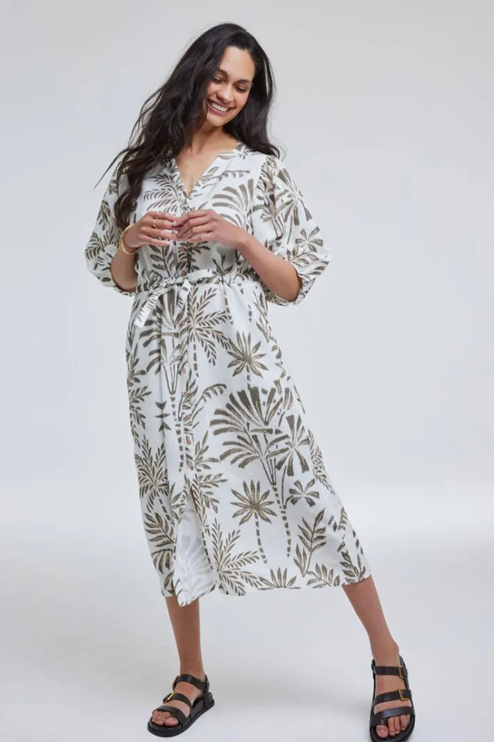 DiDi Dress Lina Offwhite Palmer print- Jurken & Tunieken