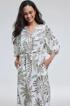 DiDi Dress Lina Offwhite Palmer print- Jurken & Tunieken