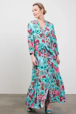 DiDi Dress Melody in granite green with Floral medley print.- Jurken & Tunieken