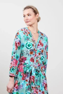 DiDi Dress Melody in granite green with Floral medley print.- Jurken & Tunieken