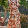 DiDi Dress Nantes in Copper with Palma print- Jurken & Tunieken